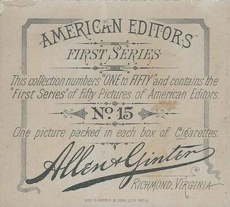 1887 Allen & Ginter American Editors (N35) #15 Edwin Cowles Back