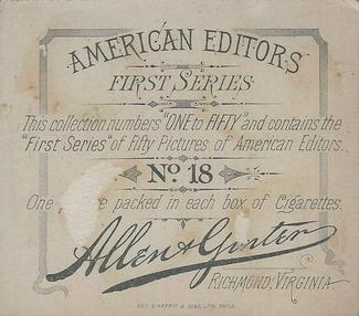 1887 Allen & Ginter American Editors (N35) #18 M.H. De Young Back