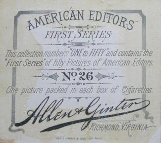 1887 Allen & Ginter American Editors (N35) #26 George R. Jones Back