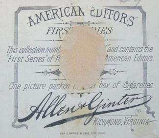 1887 Allen & Ginter American Editors (N35) #32 John C. New Back