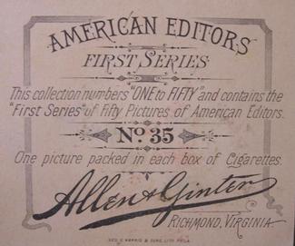 1887 Allen & Ginter American Editors (N35) #35 Crosby S. Noyes Back