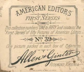 1887 Allen & Ginter American Editors (N35) #39 William Purcell Back