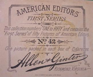 1887 Allen & Ginter American Editors (N35) #42 O.H. Rothaker Back