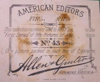 1887 Allen & Ginter American Editors (N35) #43 Richard H. Silvester Back