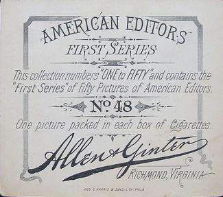 1887 Allen & Ginter American Editors (N35) #48 Charles H. Taylor Back