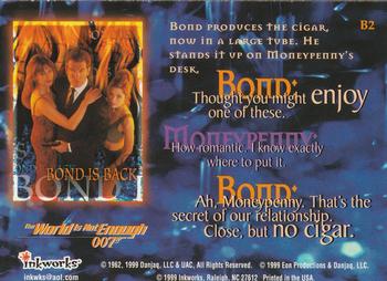 1999 Inkworks James Bond The World Is Not Enough - Bond Is Back #B2 Bond produces the cigar, now in a large tube. He Back