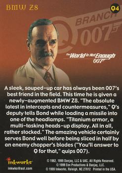 1999 Inkworks James Bond The World Is Not Enough - Q Branch #Q4 BMW Z8 Back