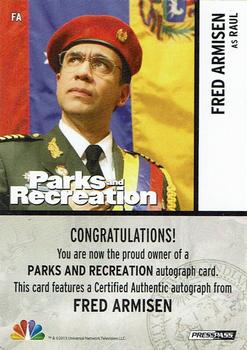 2013 Press Pass Parks and Recreation - Autographs Silver - Blue Ink #FA Fred Armisen Back