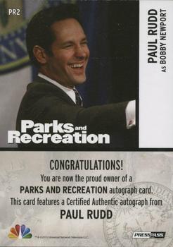 2013 Press Pass Parks and Recreation - Autographs Silver - Blue Ink #PR2 Paul Rudd Back