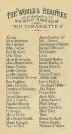 1888 Allen & Ginter World's Beauties (N26) #NNO Rose Coghlan Back