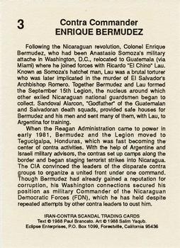 1988 Eclipse Iran-Contra Scandal #3 Enrique Bermudez Back