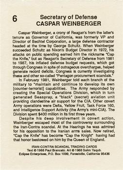 1988 Eclipse Iran-Contra Scandal #6 Caspar Weinberger Back