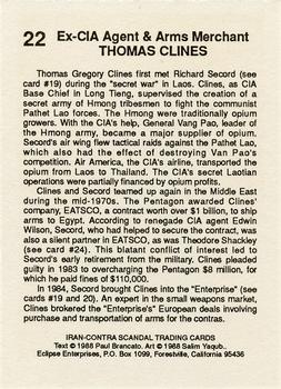 1988 Eclipse Iran-Contra Scandal #22 Thomas Clines Back