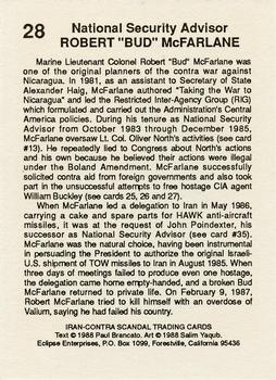 1988 Eclipse Iran-Contra Scandal #28 Robert McFarlane Back