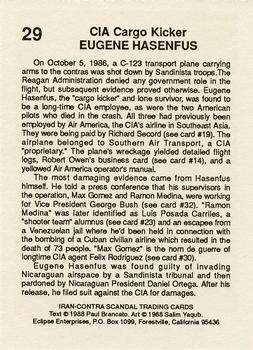 1988 Eclipse Iran-Contra Scandal #29 Eugene Hasenfus Back