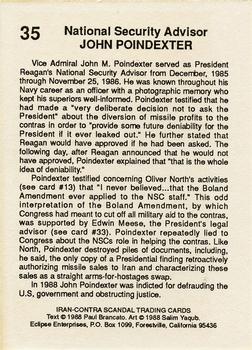 1988 Eclipse Iran-Contra Scandal #35 John Poindexter Back