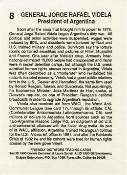 1990 Eclipse Friendly Dictators #8 General Jorge Rafael Videla Back