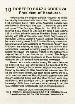 1990 Eclipse Friendly Dictators #10 Roberto Suazo Cordova Back
