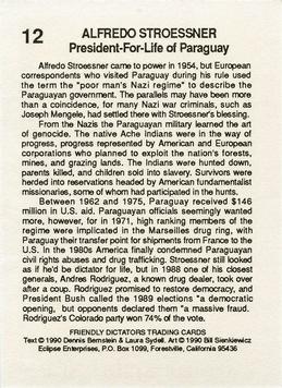 1990 Eclipse Friendly Dictators #12 Alfredo Stroessner Back