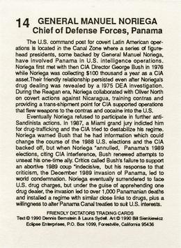 1990 Eclipse Friendly Dictators #14 General Manuel Noriega Back