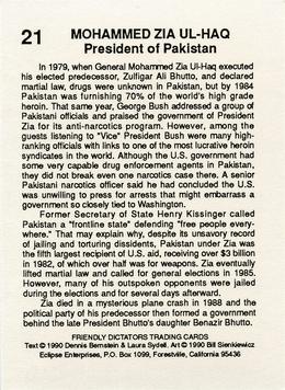 1990 Eclipse Friendly Dictators #21 Mohammed Zia Ul-Haq Back