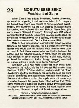 1990 Eclipse Friendly Dictators #29 Mobutu Sese Seko Back