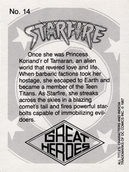 1987 DC Comics Backing Board Cards #14 Starfire Back