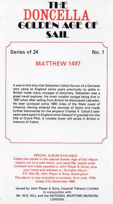 1978 Doncella The Golden Age of Sail #1 Matthew 1497 Back