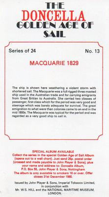 1978 Doncella The Golden Age of Sail #13 Macquarie 1829 Back