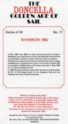 1978 Doncella The Golden Age of Sail #17 Shannon 1862 Back