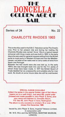 1978 Doncella The Golden Age of Sail #22 Charlotte Rhodes 1903 Back