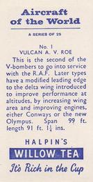 1958 Halpin's Willow Tea  Aircraft of the World #1 Avro Vulcan Back