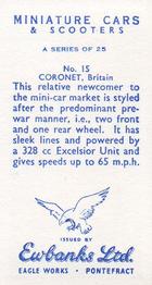 1960 Ewbanks Miniature Cars & Scooters #15 Coronet Back