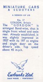 1960 Ewbanks Miniature Cars & Scooters #17 Gordon Back
