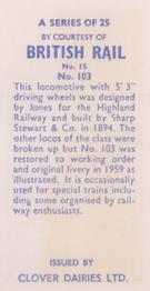 1973 Clover Dairies British Rail #15 No. 103 Back
