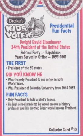 1996 Drake's Kids Vote 96 #10 Dwight Eisenhower Back