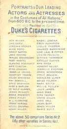1889 Duke's Actors and Actresses (N71) #NNO Ada Rehan Back