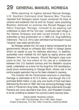 1991 Eclipse Drug Wars #29 General Manuel Noriega Back