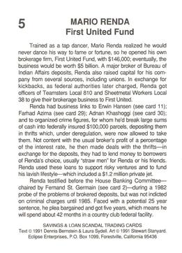 1991 Eclipse Savings & Loan Scandal #5 Mario Renda Back