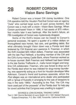 1991 Eclipse Savings & Loan Scandal #28 Robert Corson Back