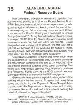 1991 Eclipse Savings & Loan Scandal #35 Alan Greenspan Back