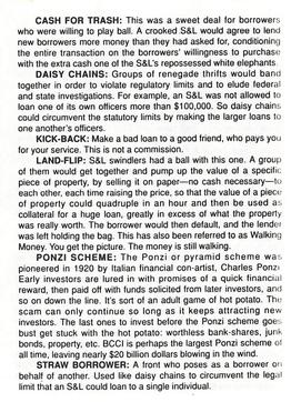 1991 Eclipse Savings & Loan Scandal #NNO Savings and Loan Glossary Back