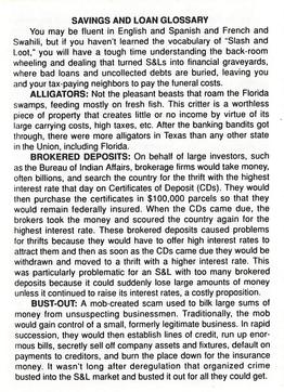 1991 Eclipse Savings & Loan Scandal #NNO Savings and Loan Glossary Front