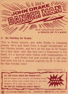 1965 Somportex Danger Man #2 No Holiday for Drake. Back