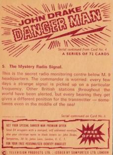1965 Somportex Danger Man #5 The Mystery Radio Signal. Back