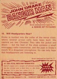 1965 Somportex Danger Man #10 Will Headquarters Hear? Back