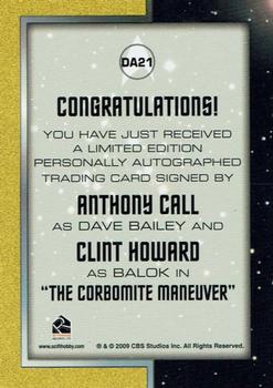 2013 Rittenhouse Star Trek The Original Series Heroes and Villains - Dual Autographs #DA21 Anthony Call / Clint Howard Back
