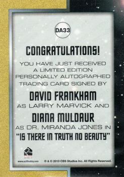 2013 Rittenhouse Star Trek The Original Series Heroes and Villains - Dual Autographs #DA33 Diana Muldaur / David Frankham Back