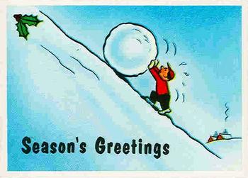 1960 Fleer Yule Laff #54 Season's Greetings [rolling snowball up hill] Front