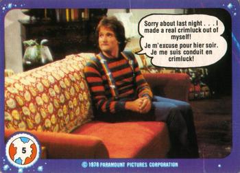 1978 O-Pee-Chee Mork & Mindy #5 Sorry About Last Night... I Made a Real Crimluck Out of Myself! Front